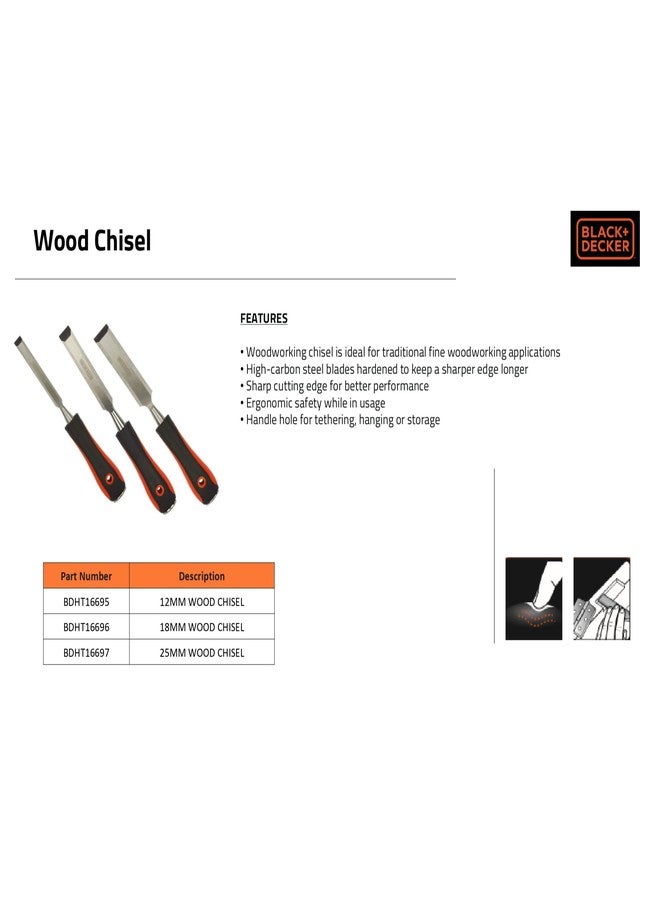 BLACK+DECKER BDHT16697 Steel Wood Chisel-25mm (Orange) - Image 5